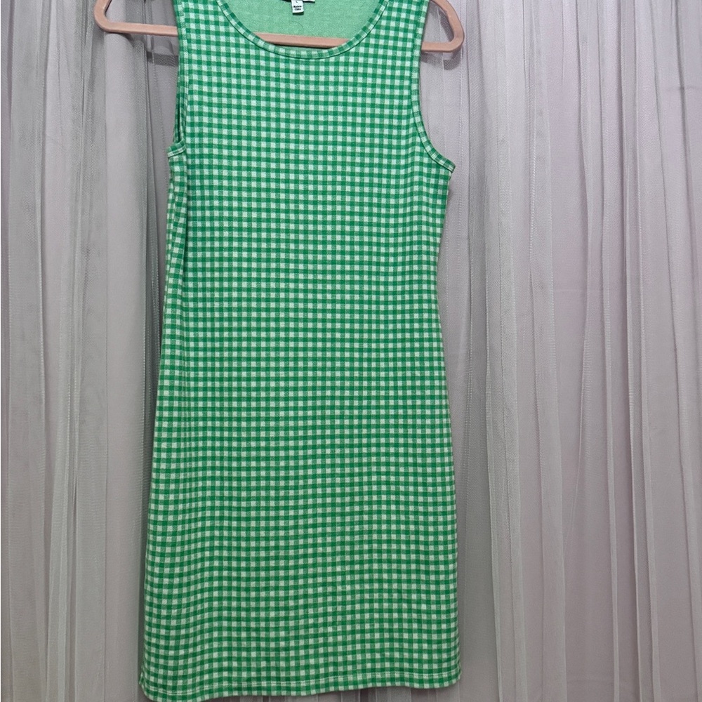 Green Gingham Sleeveless Mini Dress